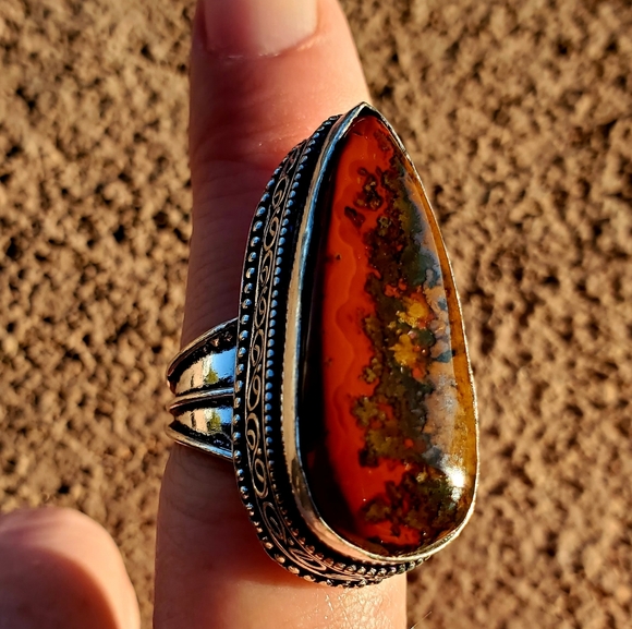 New Moroccan Seam Agate 925 Silver Ring. Size 8 - Picture 1 of 12